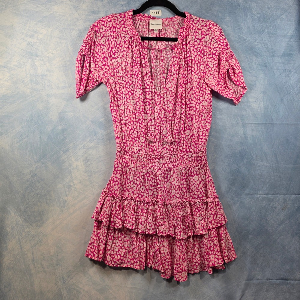 Skylar + Madison Pink Mosaic Print‎ Smocked Tiered Mini Dress Womens Small
